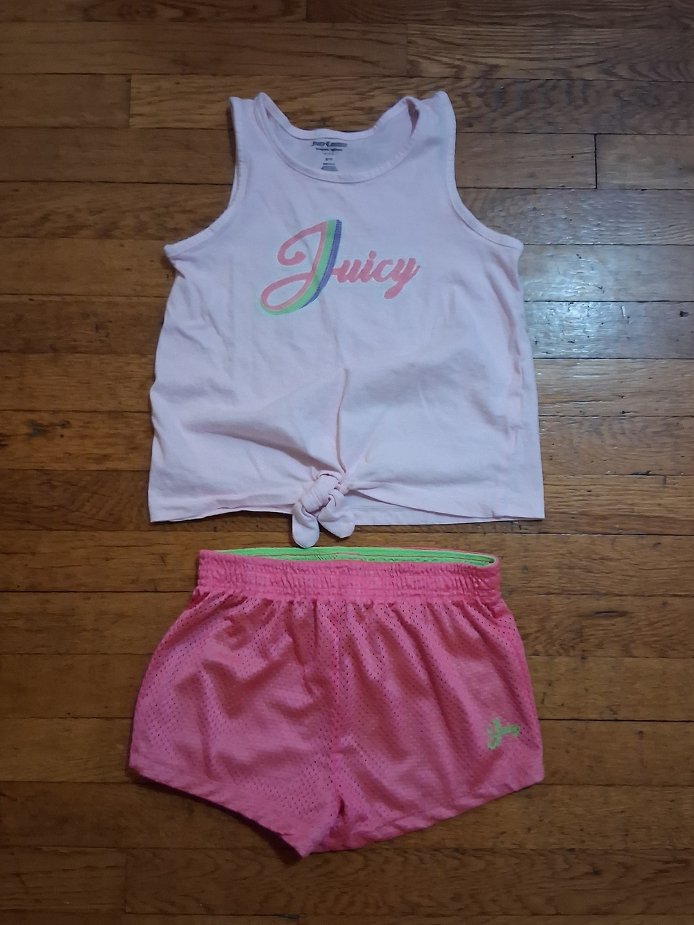 Juicy Couture Light Pink Tank Top with Bright Pink Mesh Shorts